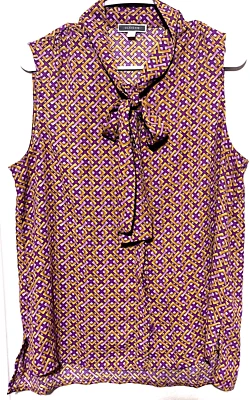 ANTHROPOLOGIE PLEIONE Blusa Sin Mangas Corbata Cuello Abotonado Camisa Rosa Púrpura L Foto 1 de 4