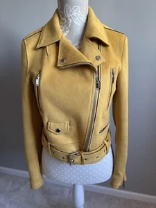 ZARA MUSTARD THICK FAUX SUEDE BIKER STYLE ZIPPED JACKET SIZE M / 36" CHEST, VGC - Picture 1 of 12
