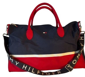 Tommy Hilfiger Red & Navy Duffel Bag With Adjustable Strap & Zippered Compartmen - Picture 1 of 9