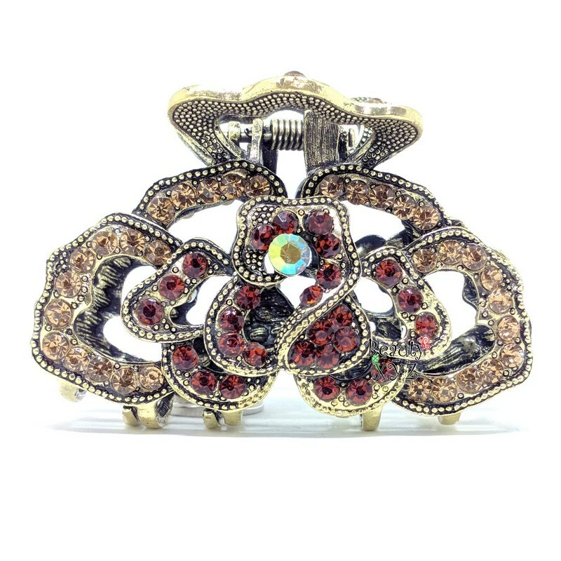 Woman Vintage Elegant Rhinestones Crystal rose metal hair Clip Claw Hair clamp  - Image 1 of 1