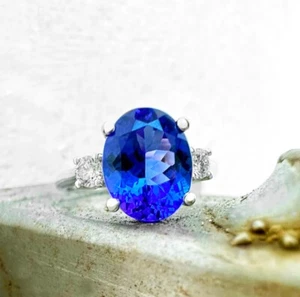 5,50 Karat zertifizierter natürlicher Tansanit Diamantring 14K massiv weißgold Ring - Bild 1 von 2