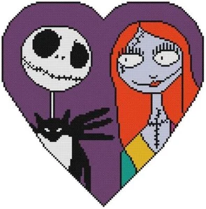 PUNTO CROCE + MOTIVO ARTIGIANALE Incubo Natale Halloween Jack Sally San Valentino - Foto 1 di 14