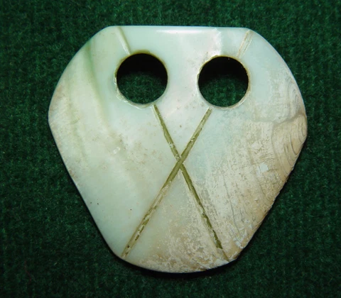 Unique Antique Six Sided Carved  Mother of Pearl  1 1/4" Button Cover