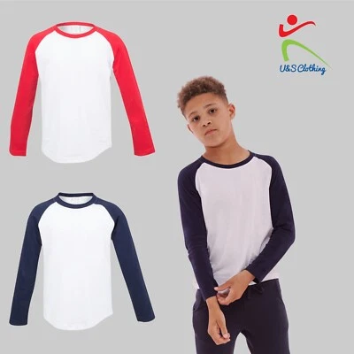 SKINNIFIT SF Childrens Long Sleeve Baseball T T-Shirt Casual Sports Raglan Tee Shirt TOP
