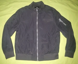 H&M HM Herren MEDIUM Schwarz Bomber Punk Reißverschluss Zip Jacke Mantel  - Bild 1 von 12