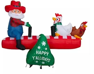 6 FUSS ANIMIERTER BAUER WEIHNACHTSMANN & HÜHNER WIPPEN LUFTGEBLASEN GARTEN AUFBLASBAR - Bild 1 von 3