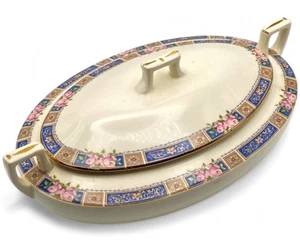 Homer Laughlin Oval Covered Vegetable Bowl Vintage 1930 Art Deco Kwaker E 30 N - Picture 1 of 24
