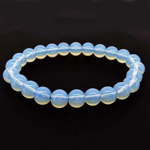 86.05 Ct Natural Moonstone Opalite Round Beads Stretchy Unisex Bracelet 7.5 Inch - Picture 1 of 6