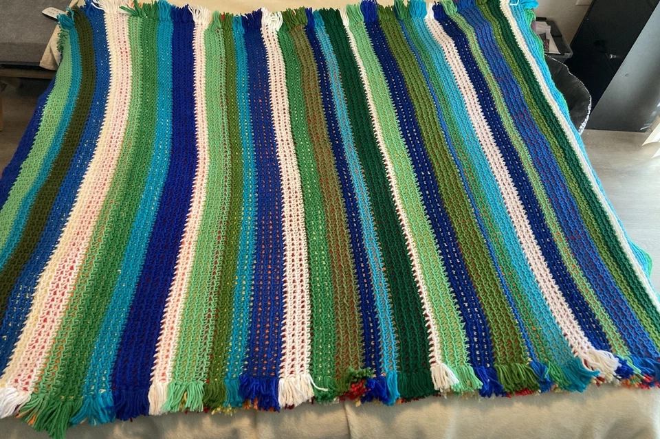 Tejido a mano doble cara afgano 60”x58” multicolor estilo reto acogedor núcleo de casa Foto 1 de 4