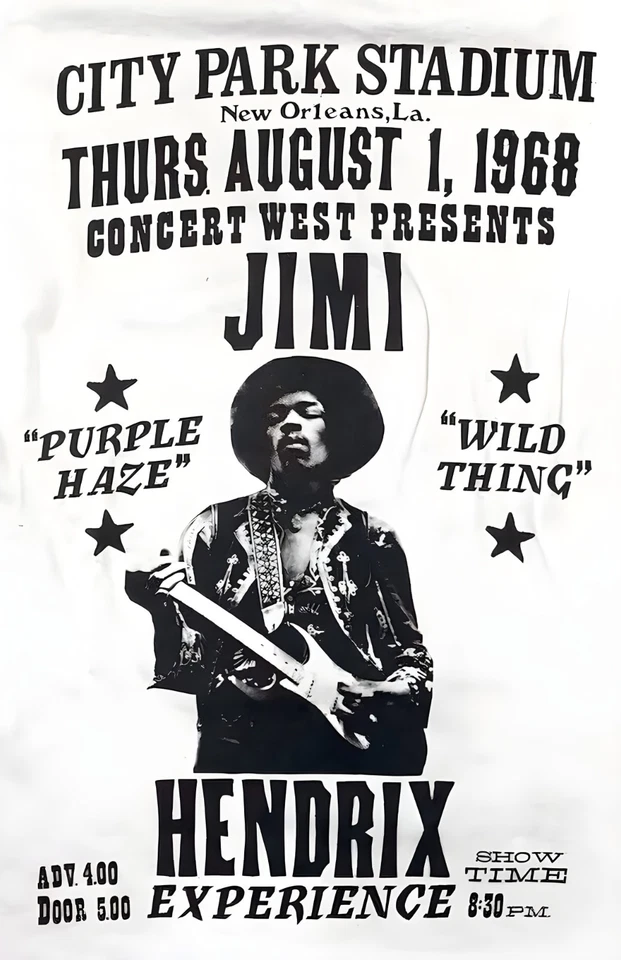 11x17 The Jimi Hendrix Experience Tour Poster City Park Stadium Purple Haze - Image 1 of 1