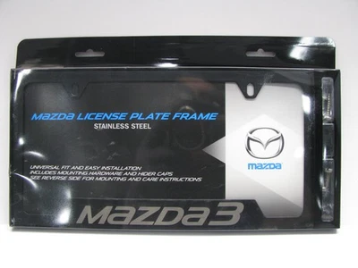 NUEVO GENUINO Soporte de marco de matrícula de acero inoxidable negro con logotipo Mazda 3 Foto 1 de 3