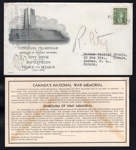 CANADA 1936 Canadian WW1 Vimy Memorial Cover & Insert Paquebot CPR Ship MONTROSE - Picture 1 of 2