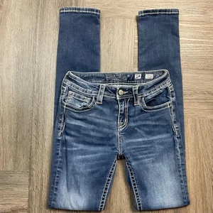 Miss Me Verzierte Jeans Mädchen 14 Blau Super Skinny Kristall Glitzer Kokette Y2K - Bild 1 von 8