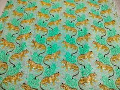 25 Yards Fabric Indian Green Tiger Hand Printed Cotton Fabric Sewing Fabrics - Image 1 of 4