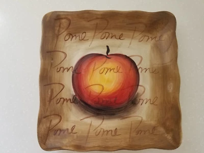 Fruition by Table Tops Unlimited Square Hand Painted Apple Dinner Plate New - Image 1 of 4