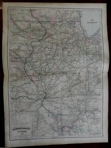 Illinois State Map Chicago Mississippi River Lake Michigan 1872 Asher & Adams - Picture 1 of 3