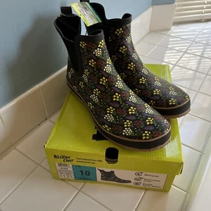 NIB Western Chief Women's Chelsea Rain Boot Waterproof Black Floral Size 10 - Picture 1 of 7