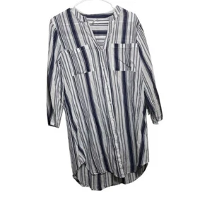Kaktus Tunic Shirt Dress Women's Medium Blue Striped Sheer 3/4 Sleeve Preppy - Picture 1 of 9
