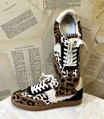 Anthropologie Dolce Vita Notice Sneaker Leopard Pony Hair Ivory Trim 37/7 NEW - Image 1 of 4