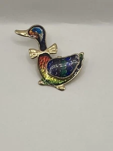 gold tone vintage enameled pressed metal duck brooch - Picture 1 of 3
