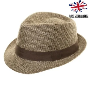 NEW MENS STRAW STYLE TRILBY FEDORA PORK PIE SUN SUMMER FESTIVAL HAT UK SELLER - Picture 1 of 4