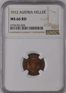 Austria: full RED GEM BU Heller 1912 NGC MS66RD - Picture 1 of 2