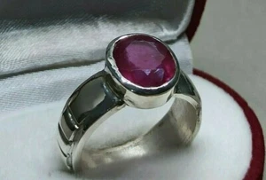 Natural Oval Cut 4.5 Carat Deep Red Ruby Sterling Silver 925 Handmade Women Ring - Picture 1 of 12