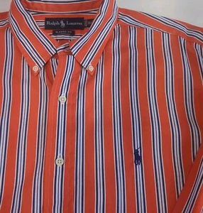 Ralph Lauren Button Down Hemd Classic Fit Streifen Langarm Orange Blau Herren L - Bild 1 von 11