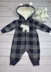 Carter’s Baby Junge Fleece Overall Langarm blau kariert Größe - Neugeborenes Neu mit Etikett - Bild 1 von 7