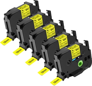 5PK For Brother P-Touch TZe-S641 TZ-S641 Strong Adhesive Yellow Label Tape 18mm - Picture 1 of 24