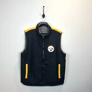 Pittsburgh Steelers Puffer Vest Full Zip Reversible Black Gold Men's XL - Picture 1 of 15