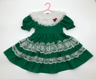 Vintage Jill lynn Toddler Girls Green Ruffled & Lace Christmas Dress Size 4 - Image 1 of 4