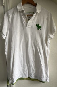Abercrombie Fitch Polo Shirt Mens Large White Short Sleeve Cotton Big Moose Logo - Picture 1 of 4