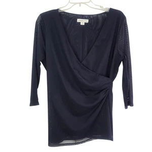 Coldwater Creek Damen Bluse Large 3/4 Ärmel dunkelblau Faux Wickeloptik drapiert - Bild 1 von 18