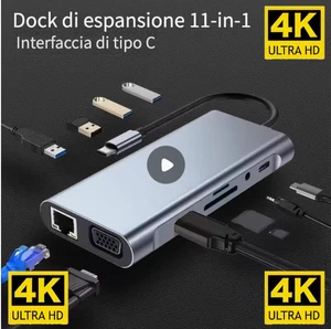 MULTI HUB  USB C CB-C78 ETHERNET VGA SD HDMI USB 3.1 MULTI PORTA PC MAC IOS - Foto 1 di 11