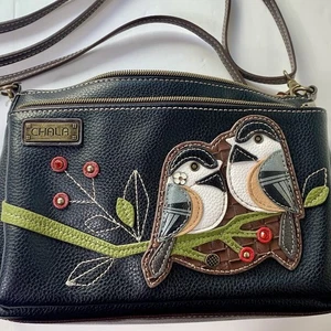 Chala Crossbody Bag Chickadee Bird Black Purse RFID *READ* - Picture 1 of 9