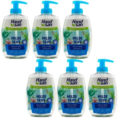 Hand san Milde Seife 6 x 300ml Flüssigseife mit Spender vegan Handseife Gesicht - Bild 1 von 2