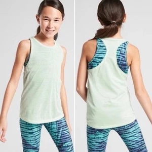 Athleta Girl tie breaker tank top XL 14 Green layered racerback tie dye green - Picture 1 of 6