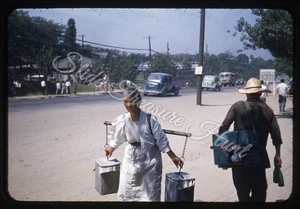 Korea Street Scene Woman Cars 35mm Slide 1950s Red Border Kodachrome - Picture 1 of 3