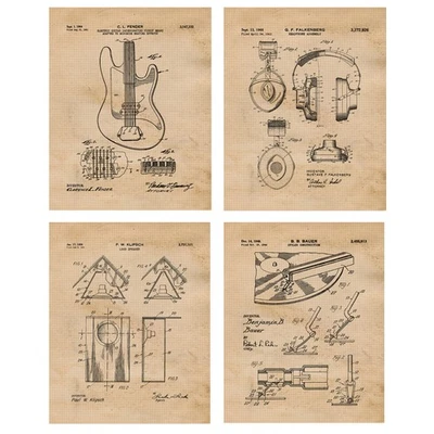 Classic Vinyl Music Instrument Patent Prints, 4(8x10) Art Decor Home Work Office - Image 1 of 4