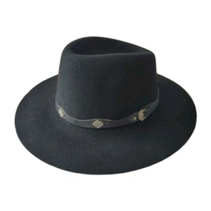 Harley Davidson Cowboy Hat Black Wool Felt Vintage Made In USA 21.5 In - Picture 1 of 12