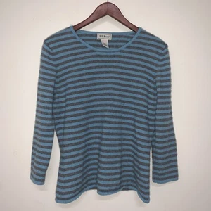 LL Bean blau & grau reines Kaschmir gestreifter Pullover Sweater Damen Größe Medium - Bild 1 von 7