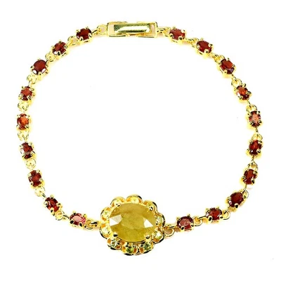 925 Sterling Silver Bracelet Yellow Sapphire 11x9mm Peridot Gemstone Jewelry 7in - Image 1 of 4