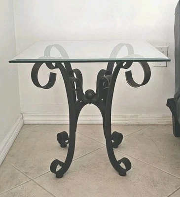 END TABLE  Wrought Iron and Glass Top - Image 1 of 4