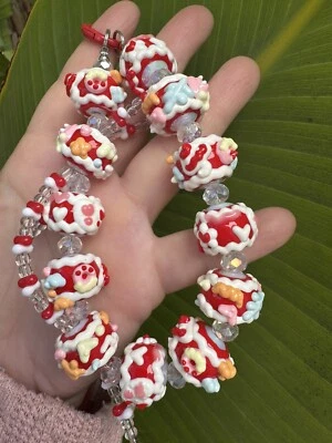 Festive Chinese New Year Red Cell Phone Strap/Bag Charm With Hand Painted Beads - Image 1 of 4