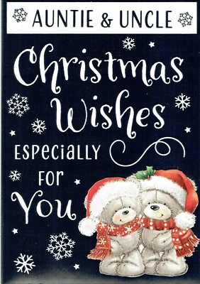 AUNTIE and UNCLE CHRISTMAS CARD, Quality Card Cute Silver Metallic Design - Image 1 of 3