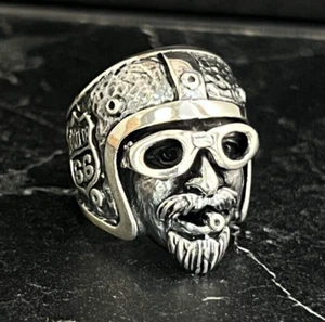 Men Route 66 Silver Biker Ring, Heavy Motorcycle Mens Ring, Vintage Mens Ring - Picture 1 of 9