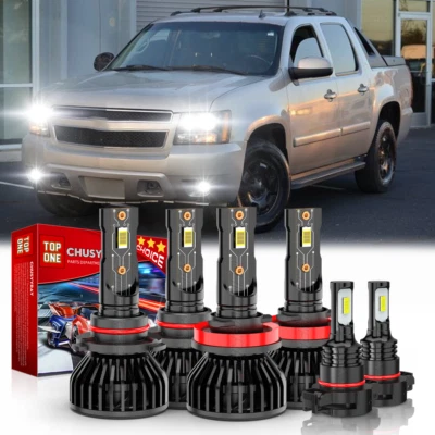 Fit Chevy Avalanche 2007-2013 - 6x LED Headlight+Fog Light Bulbs Combo Kit - Imagem 1 de 4