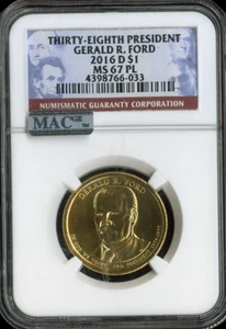 2016-D Gerald Ford Dollar NGC MS67 Proof Like - 40th U.S President - Picture 1 of 2