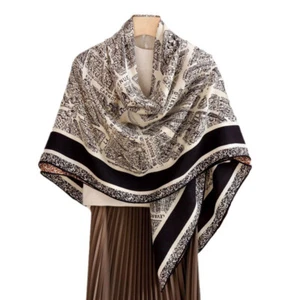 70% Cashmere 30% Silk Scarf Man Women Vintage City Map Big Shawl Stole 135*135cm - Picture 1 of 16